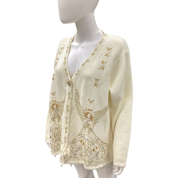 NWT Storybook Knits Cardigan Women’s Size 2X Angel Motif Embroidered And Beaded - Picture 2 of 6